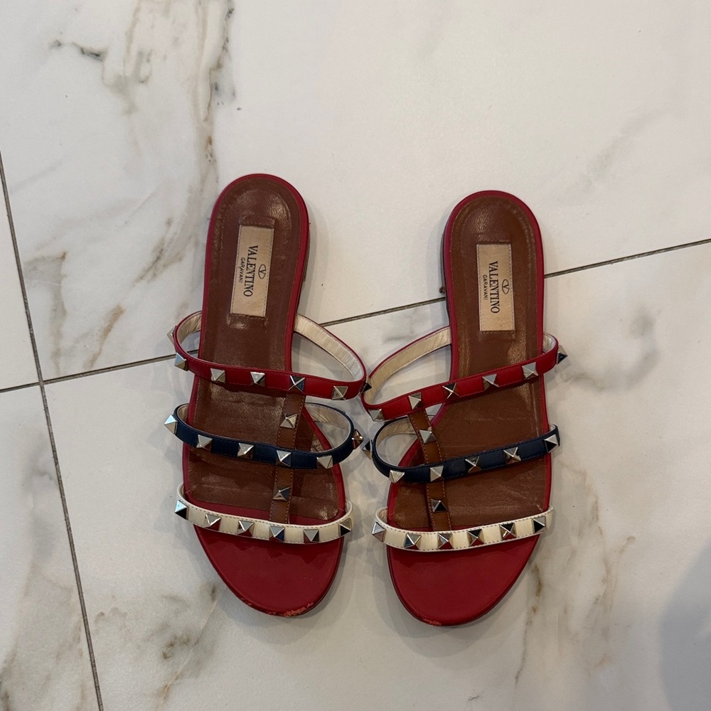 Valentino Red and Blue Studded Sandals